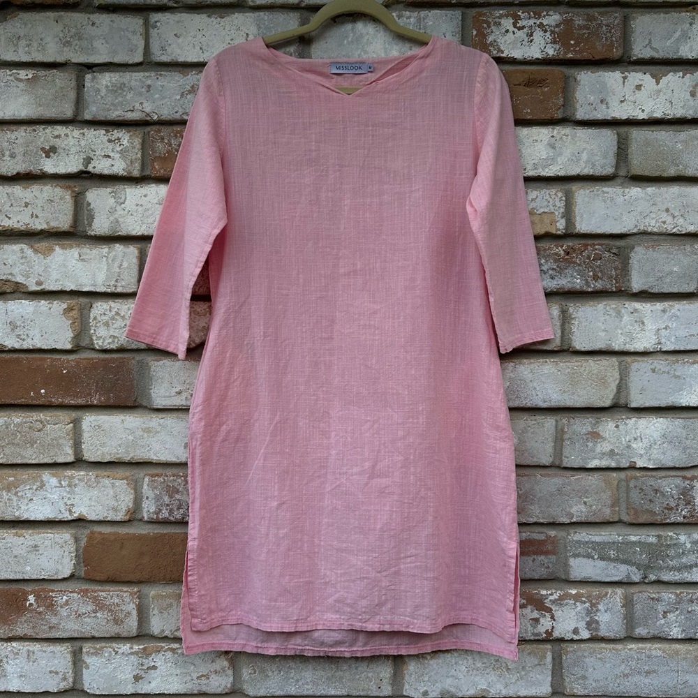 Misslook Pink Linen and Cotton Tunic with Pockets